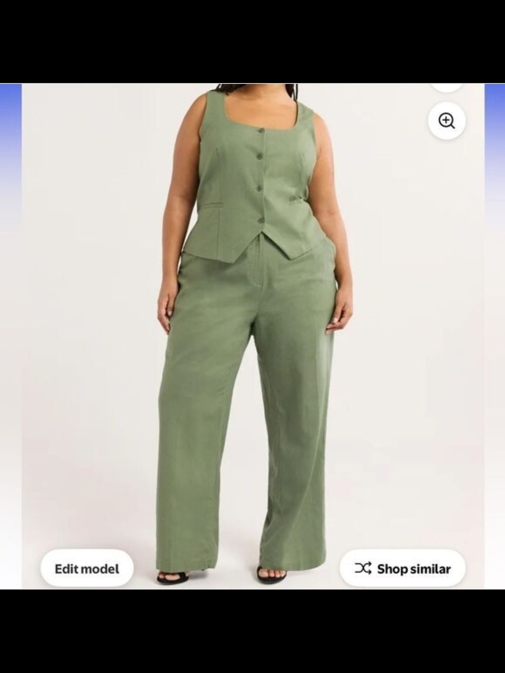 NWT Olive Green Wide-Leg Linen Trouser Set